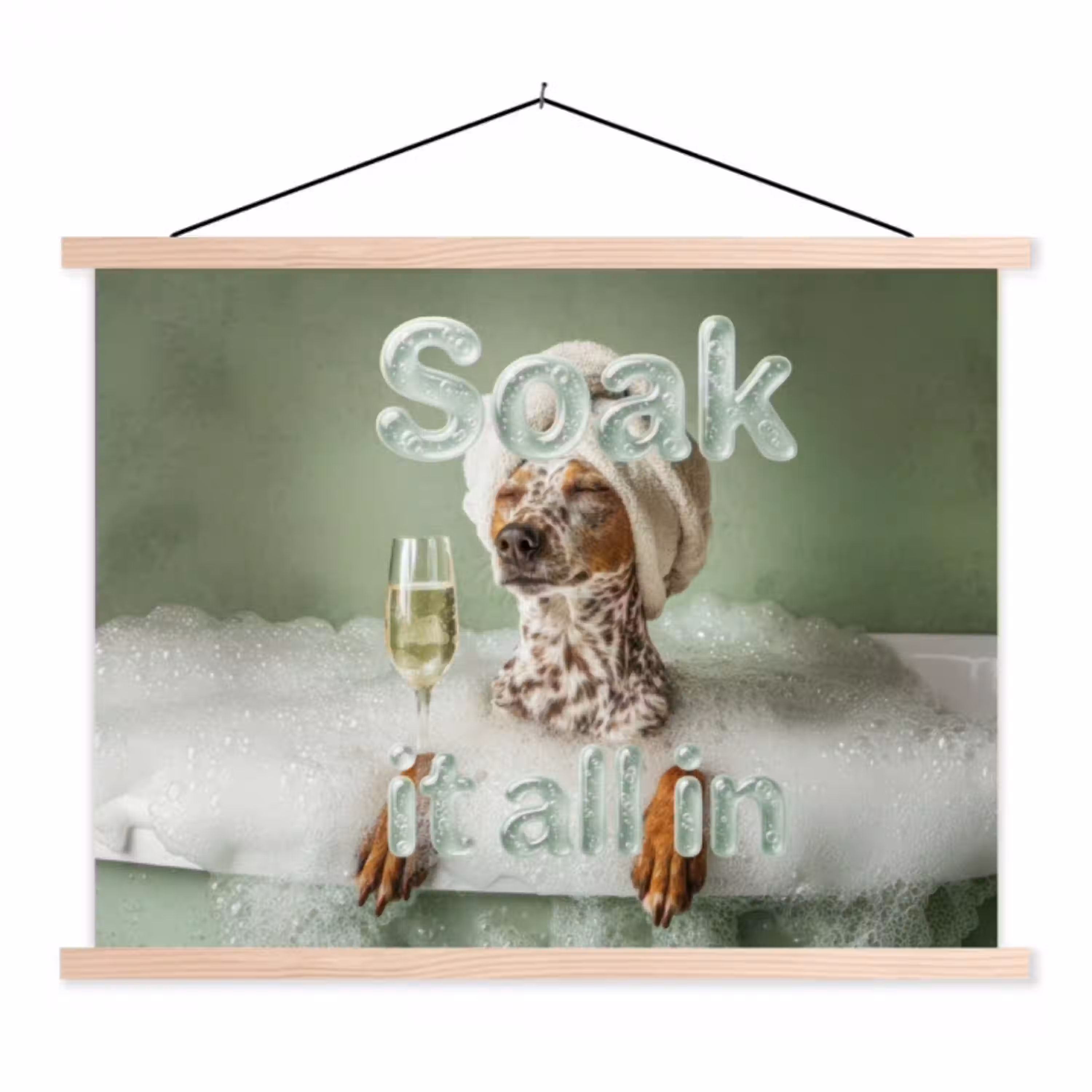 Soak it all in - Hond - Bad textielposter latten blank klein -3d