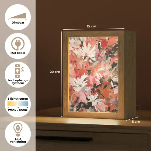 Bloemen - Kunst - Abstract - Verf Light Box met kabel (Tafellamp) klein -USP_NL
