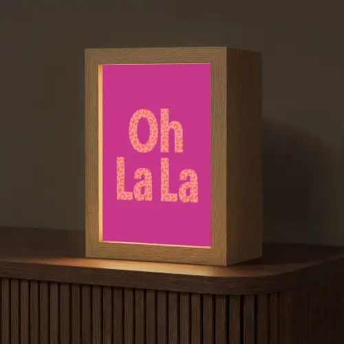 Oh la la - Luipaardprint - Roze Light Box met kabel (Tafellamp) klein -z3d_website