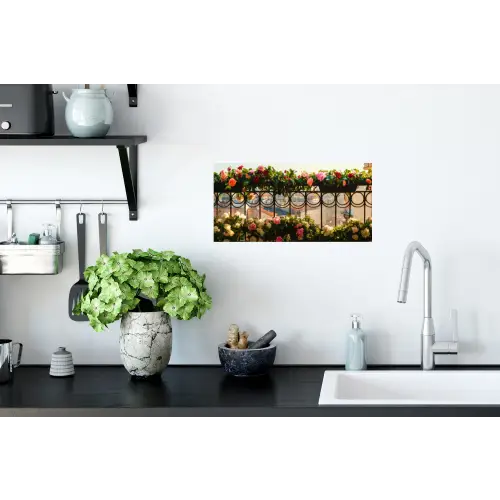 Bloemen - Hek - Stadszicht - Zomer Muursticker klein -keuken