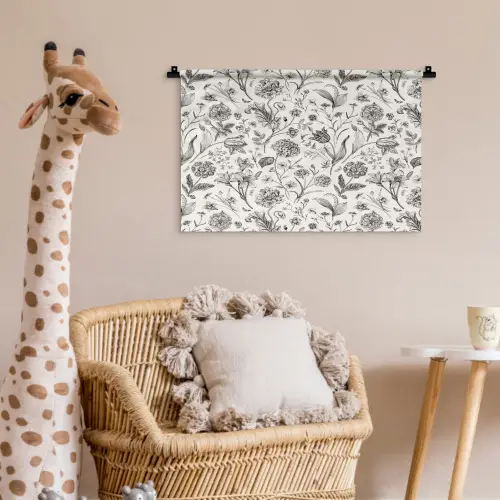 Classic - Black - White - Floral Wandkleed katoen klein 269 -wsfeer5_kind