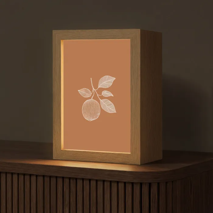 Sinaasappel - Getekend - Bladeren - Bruin Light Box met kabel (Tafellamp) klein -z3d_website