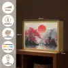 Rode zon - Rivier - brug - Bomen Light Box met batterij (Wandlamp) middel -USP_websiteoverzichtNL