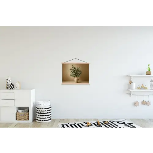 Vaas - Olijftakken - Bladeren - Beige textielposter latten blank klein -kinderkamer