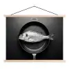 Pan - Vis - Zwart - Wit textielposter latten blank klein -3d