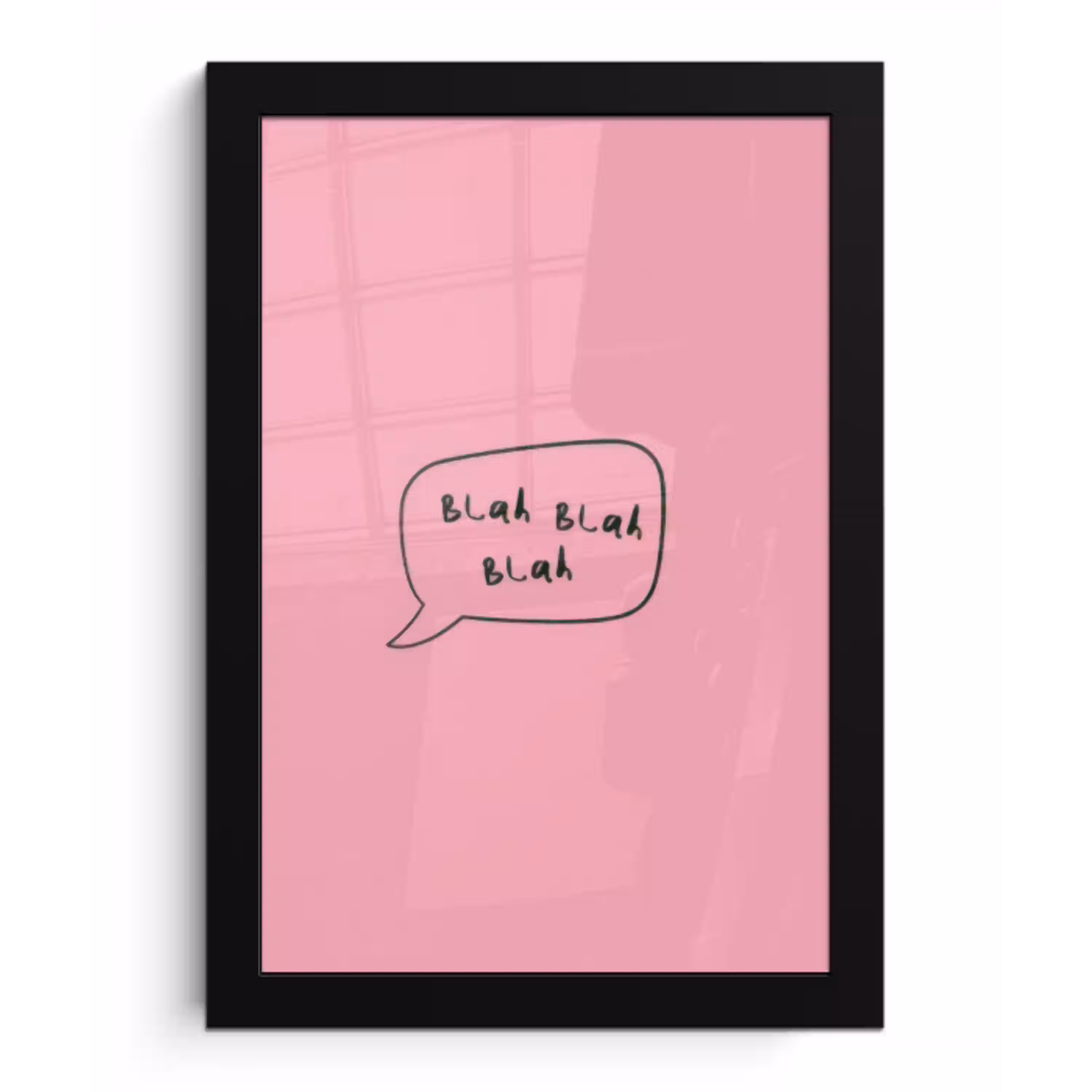Tekstwolkje - BLAH BLAH BLAH - Roze fotolijst zwart zonder passe partout klein -3d