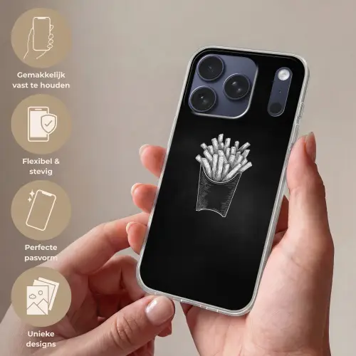Friet - Witte krijttekening - Zwart Telefoonhoesje iPhone 17 Pro klein -sfeer3_NL