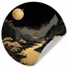 Gouden rivier - Bergen - Maan - Sterrenhemel Wandcirkel behangsticker klein -3d