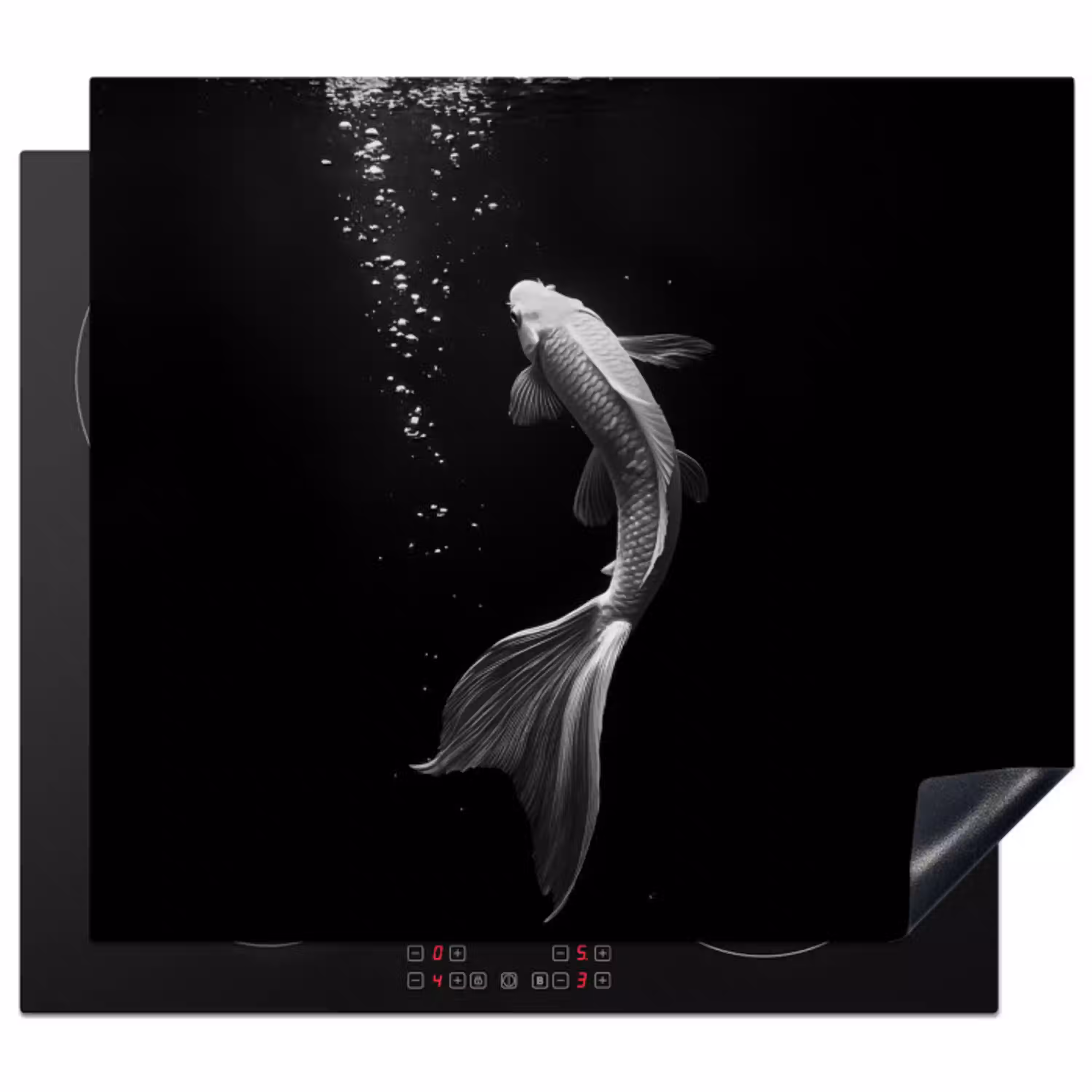 Koi - Vis - Wit - Zwart Inductie beschermer vinyl 3mm middel -3d
