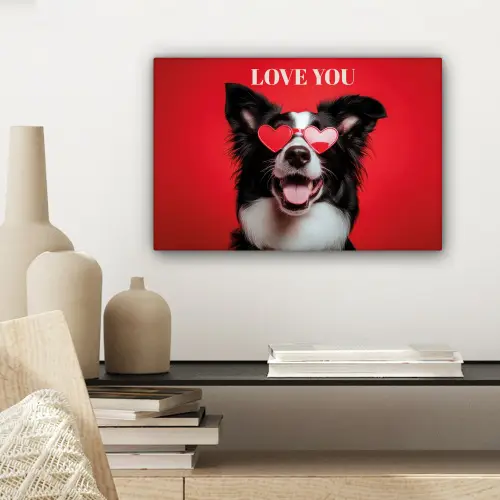 Hond - Hartjesbril - Loveyou - Rood canvas 2cm klein -sfeer6