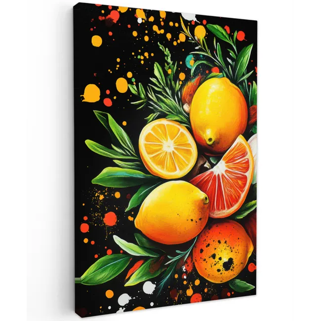 Citroenen - Zwart - Kruiden - Graffiti - Verf Tuinposter op houten frame 2 cm dik klein -3d