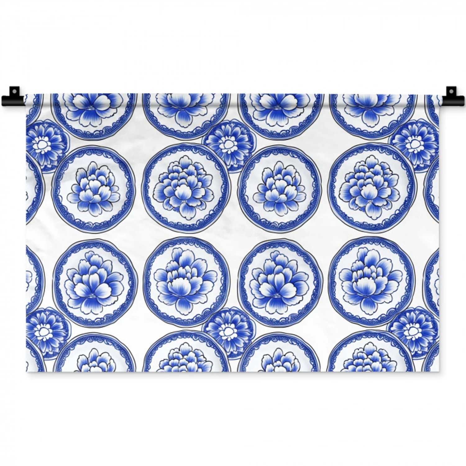 Cirkels - Bloemen - Blauw Wandkleed katoen klein 269 -zz3d