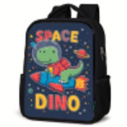 Dino - Raket - Kleurrijk Rugzak - Zwart middel -schuin