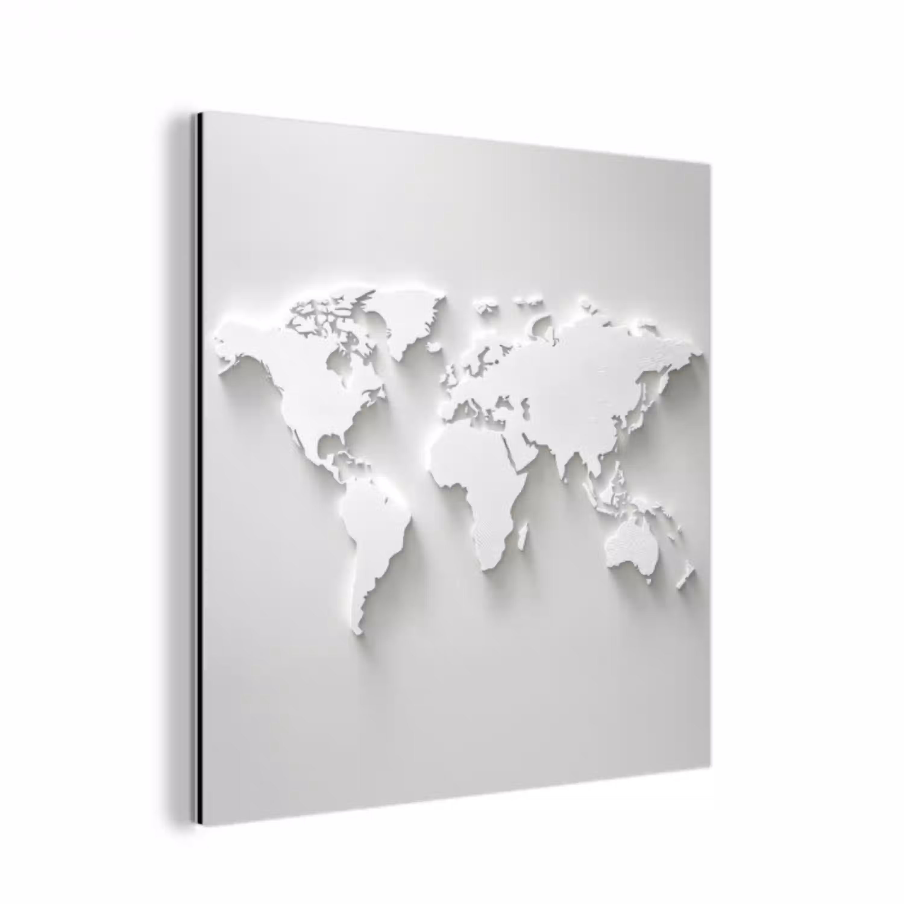 Wereldkaart - Modern - Wit aluminium wit klein -3d