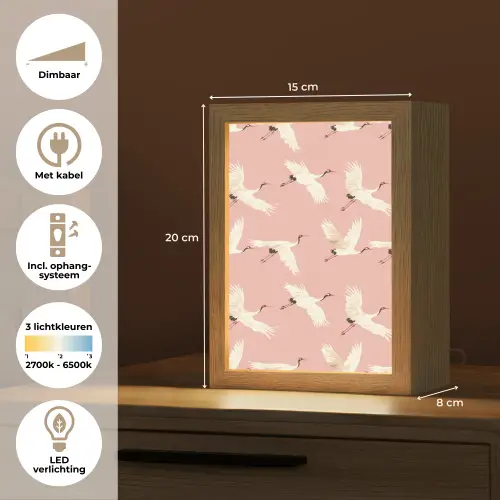 Modern - Kraanvogels - Roze Light Box met kabel (Tafellamp) klein 925 -USP_NL