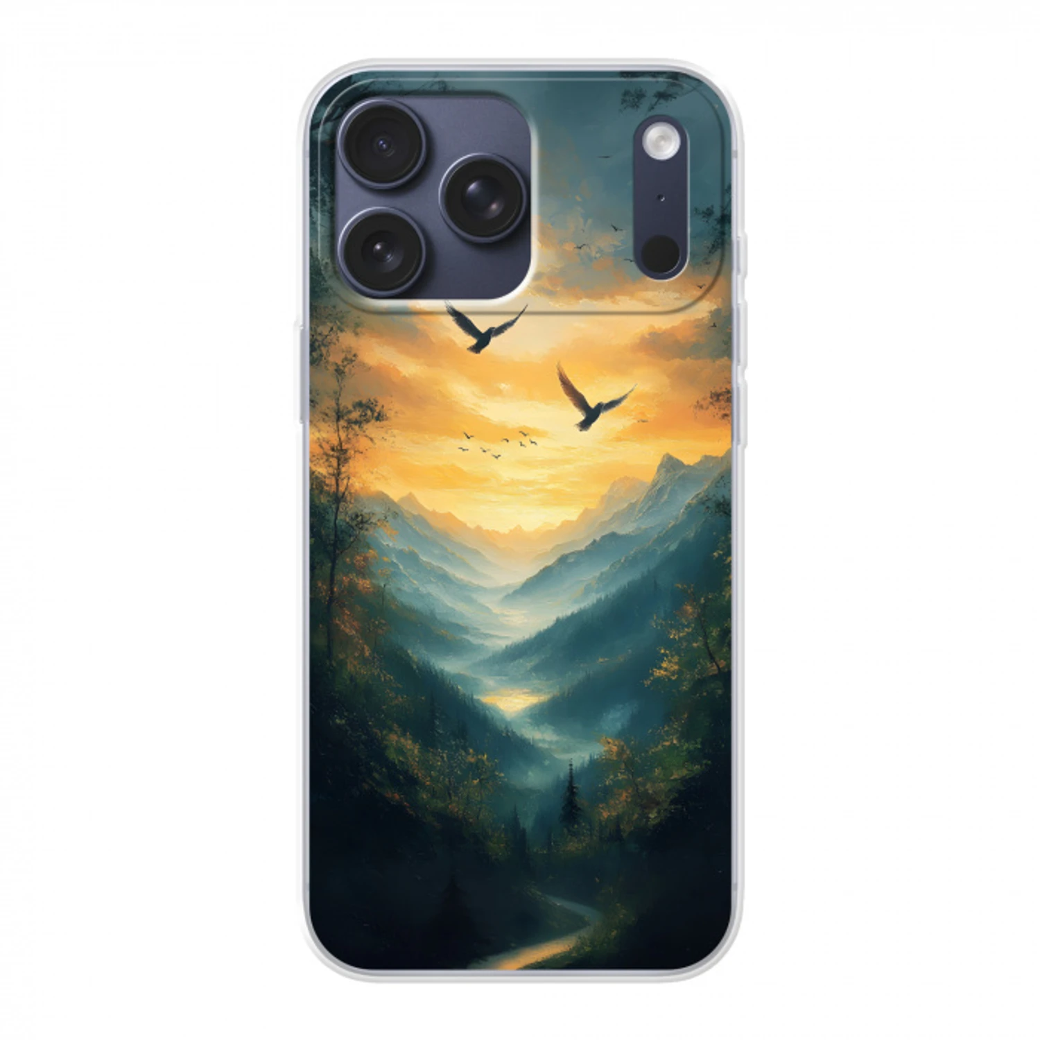 Vogels - Zon - Bomen - Groen Telefoonhoesje iPhone 17 Pro Max klein -3d