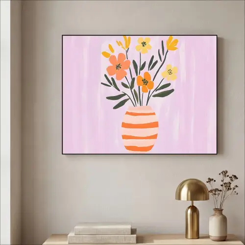 Vaas - Gestreept - Bloemen - Oranje Textielframe zwart klein -sfeer2