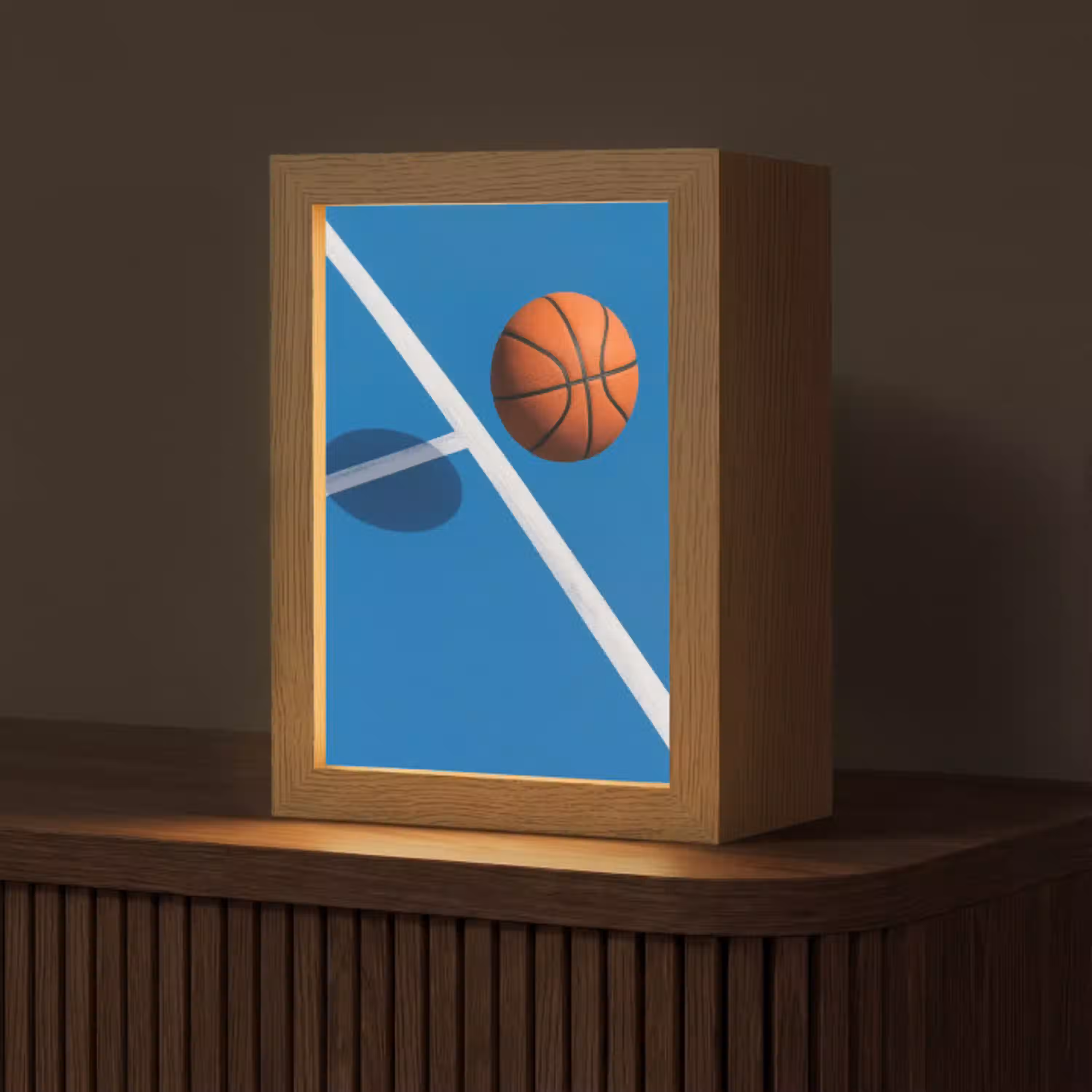 Basket - Bal - Blauw - Zwevend Light Box met kabel (Tafellamp) klein -z3d_website