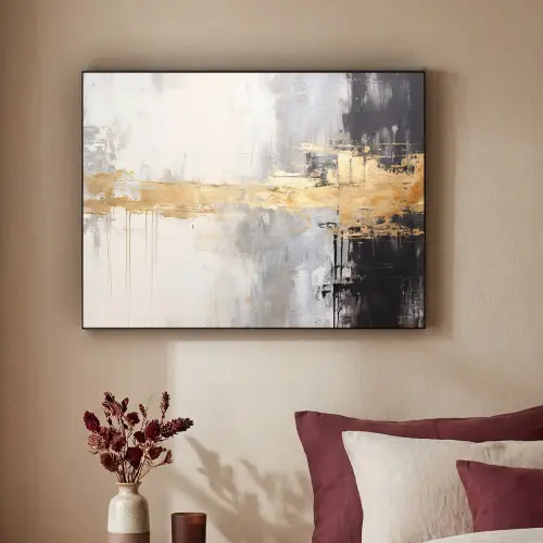 Goud - Luxe - Acryl - Kunst Textielframe zwart klein -sfeer1