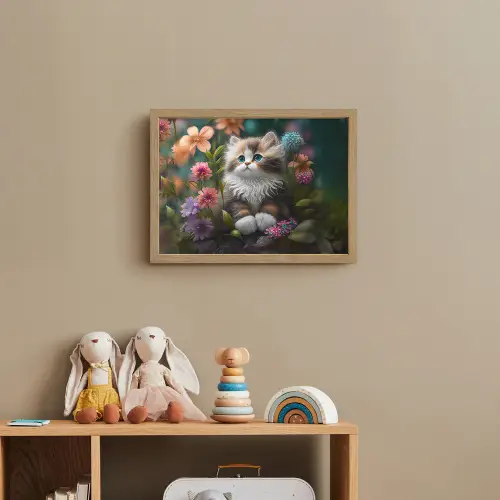 Kitten - Illustratie - Bloemen - Natuur - Kat Light Box met batterij (Wandlamp kind) middel -sfeer2_kind