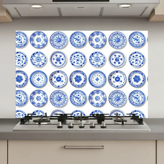 Borden - Bloemen - Patroon - Blauw keuken achterwand spatscherm klein 900 -3d_website