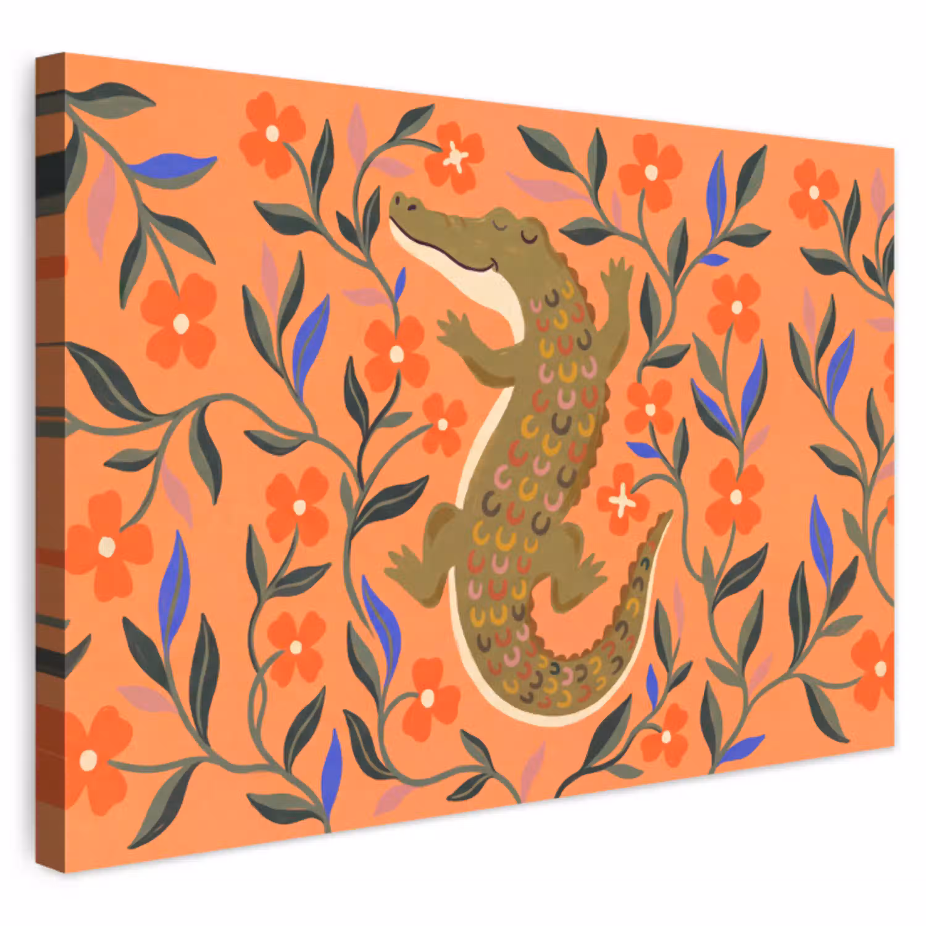 Dieren - Bloemen - Oranje - Illustratie - Natuur Tuinposter op houten frame 2 cm dik klein -3d