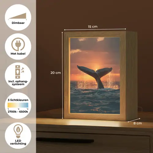 Walvis staart - Water - Zonsondergang Light Box met kabel (Tafellamp) klein -USP_NL