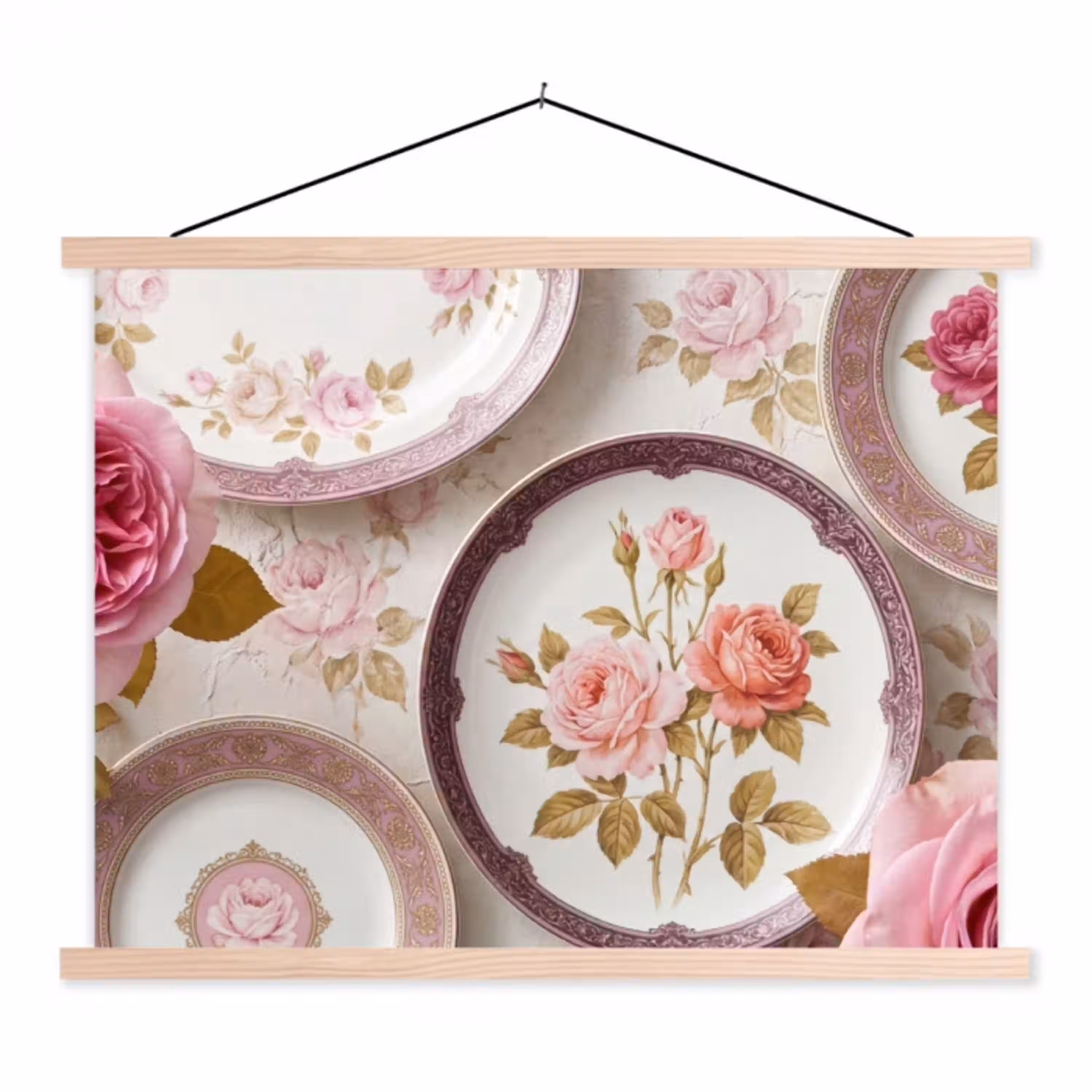 Bloemen - Patroon - Vintage - Roze - Decoratie textielposter latten blank klein -3d