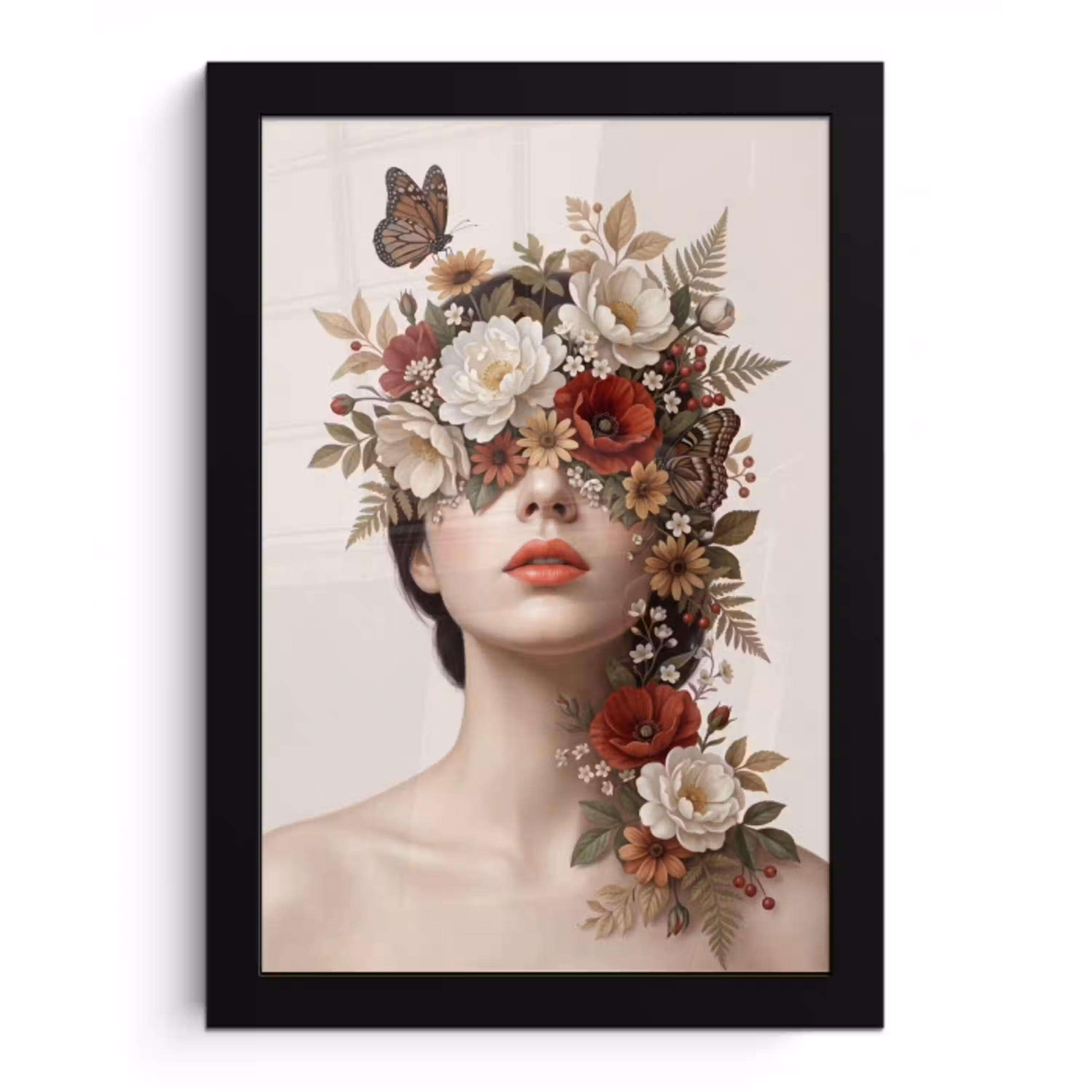 Portret - Bloemen - Cremé fotolijst zwart zonder passe partout klein -3d