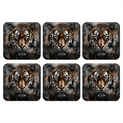 Tijger - Dieren - Portret - Luxe - Zwart onderzetter kurk middel -3d