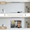 Boedhha - Penseelstreken - Goud - Abstract keuken achterwand spatscherm klein -voor_na_NL