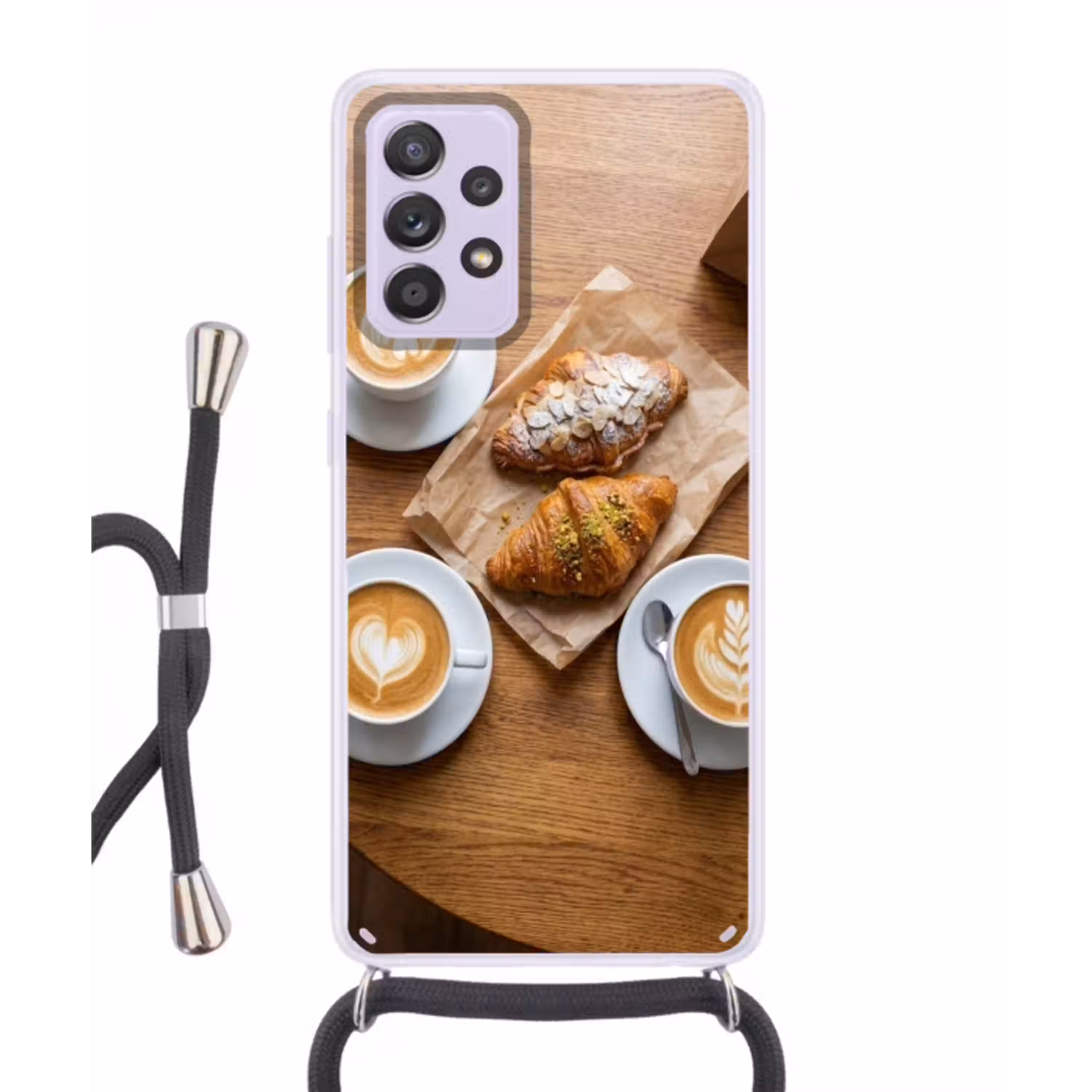 Eten - Croissant - Koffie - Ontbijt - Modern Hoesje Samsung Galaxy A52 5G met koord klein -3d