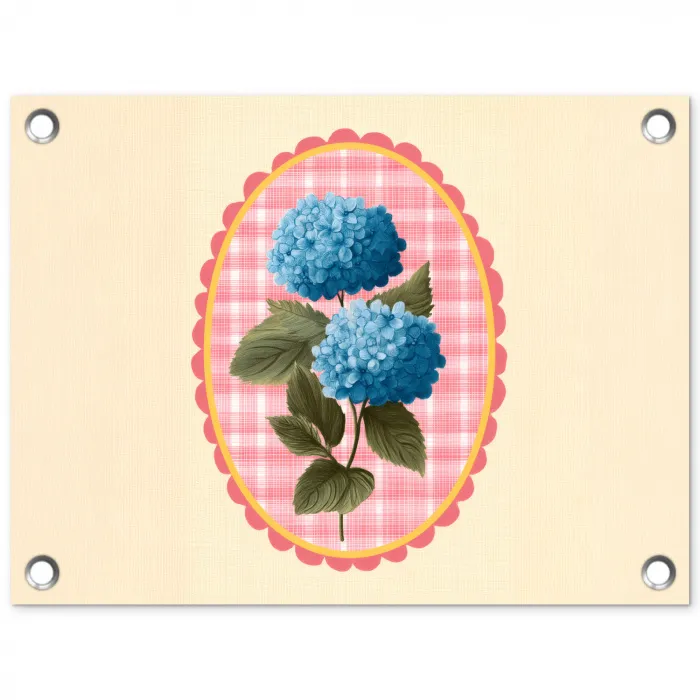 Bloemen - Blauw - Lijst - Bladeren tuinposter los doek klein -3d