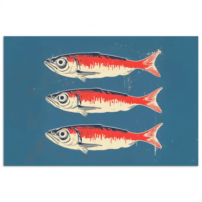 Vissen - Rood - Blauw poster papier klein -3d