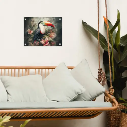 Toekan - Vogels - Bloemen - Planten - Tropisch tuinposter los doek klein -sfeer7