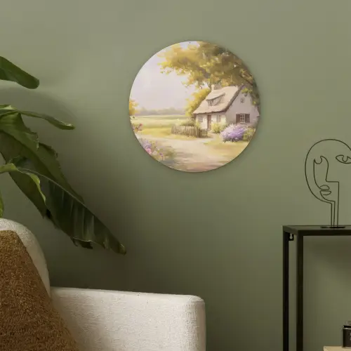 Huisje - Hout - Bloemen Akoestische PET Vilt - Rond klein -sfeer2