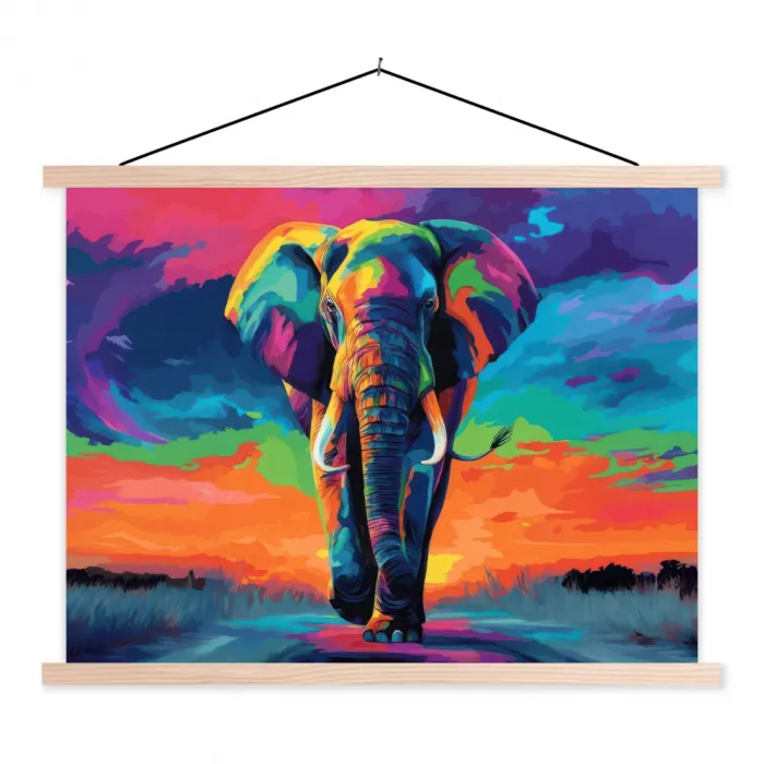 Olifant - Kleurrijk - Lucht - Abstract textielposter latten blank klein -3d