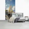 Zeilschip - Huizen - Kade - Zee fotobehang vinyl groot -slaapkamer