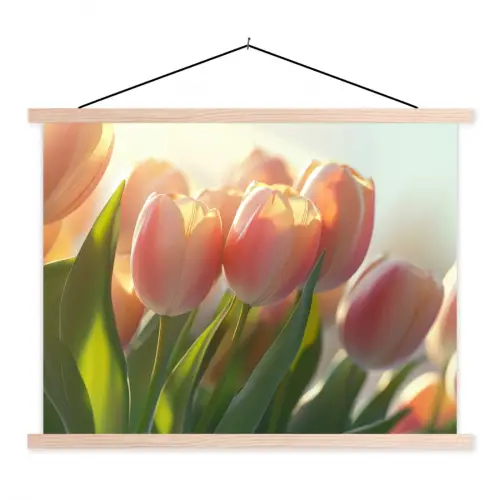 Tulpen - Roze - Zonnestralen textielposter latten blank klein -3d