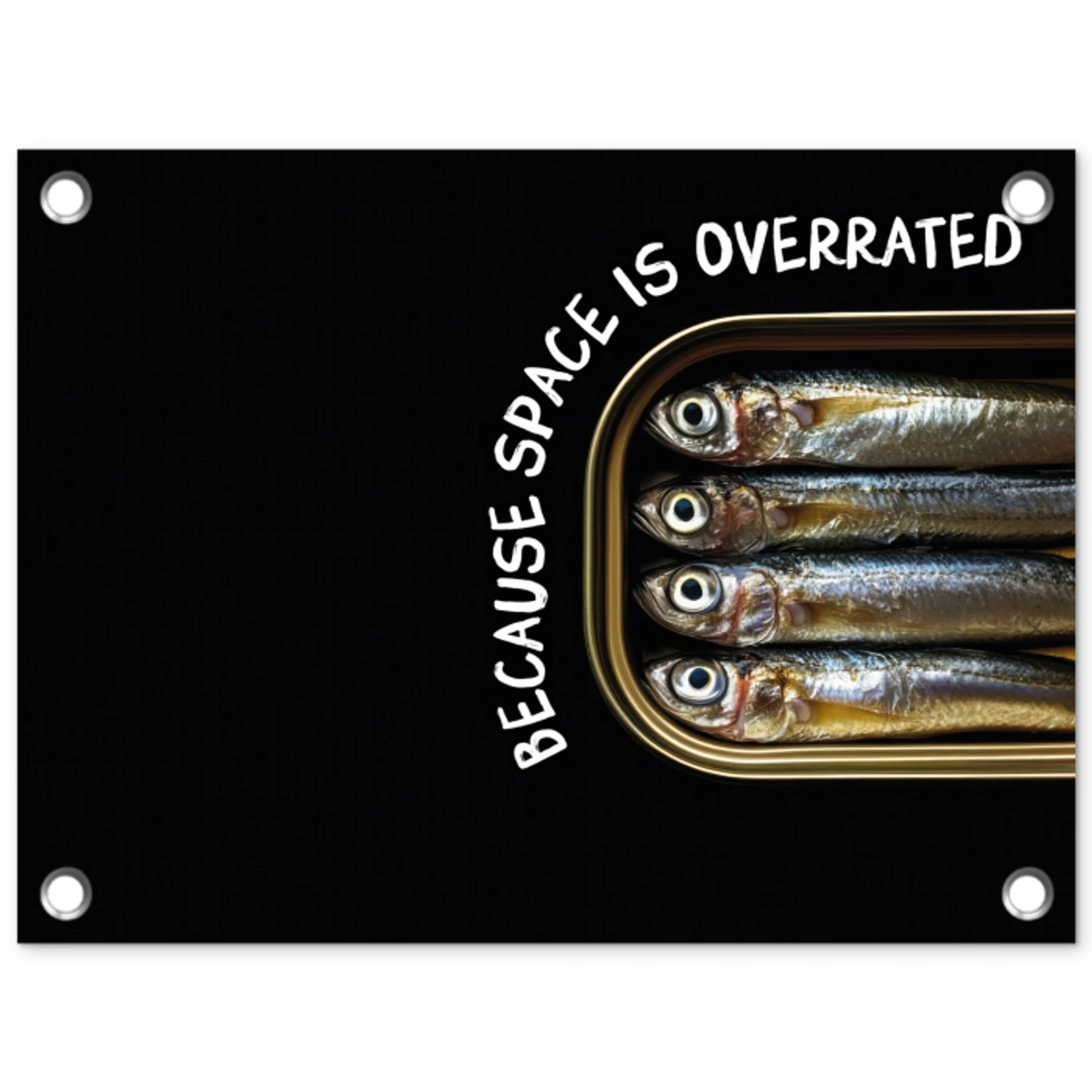 Sardines - Tekst - Vis - Blik tuinposter los doek klein -3d