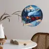 Trein - Kerst - Sneeuw - Kersttrein Wandcirkel behangsticker klein -sfeer3