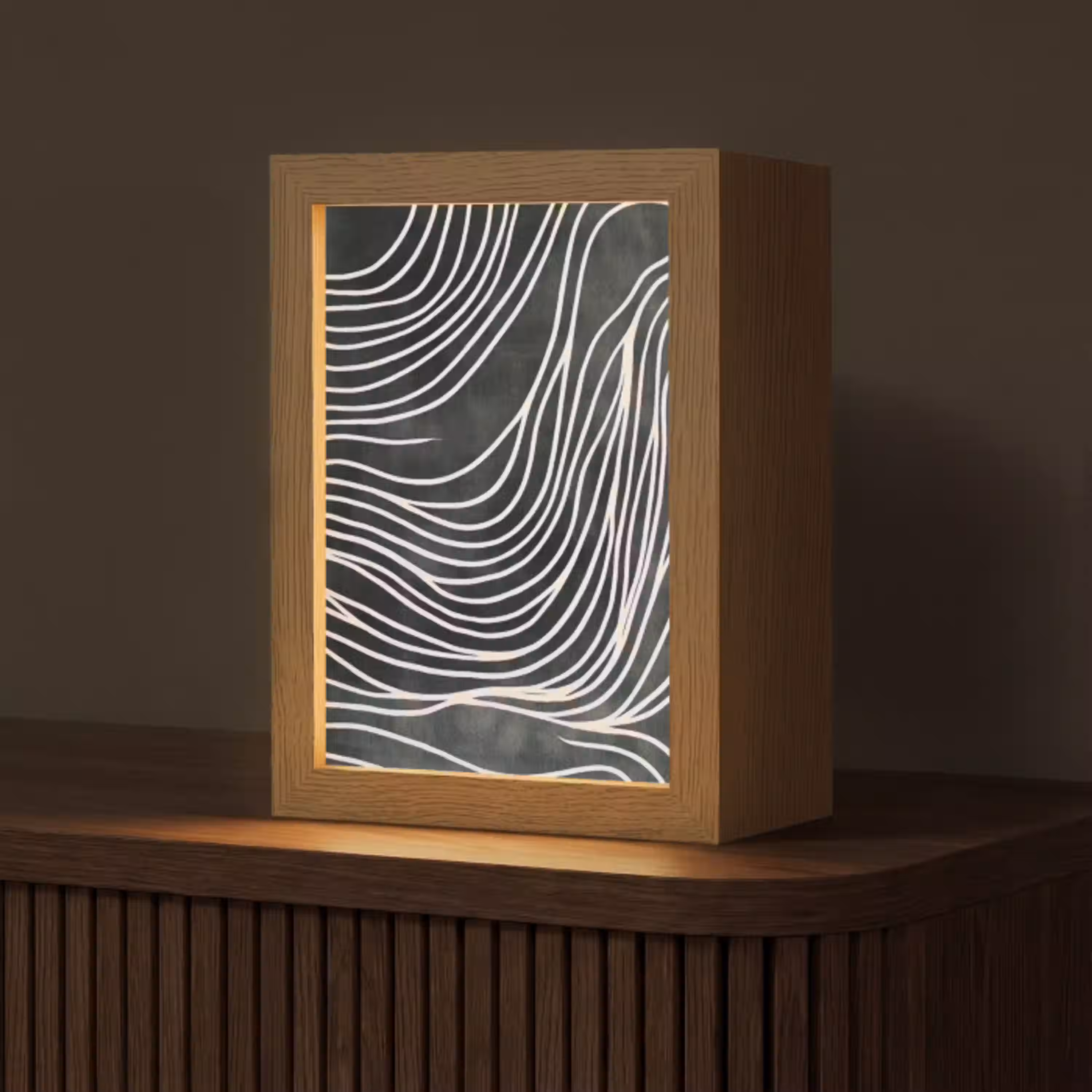 Lijnen - Patroon - Abstract - Wit Light Box met kabel (Tafellamp) klein -z3d_website