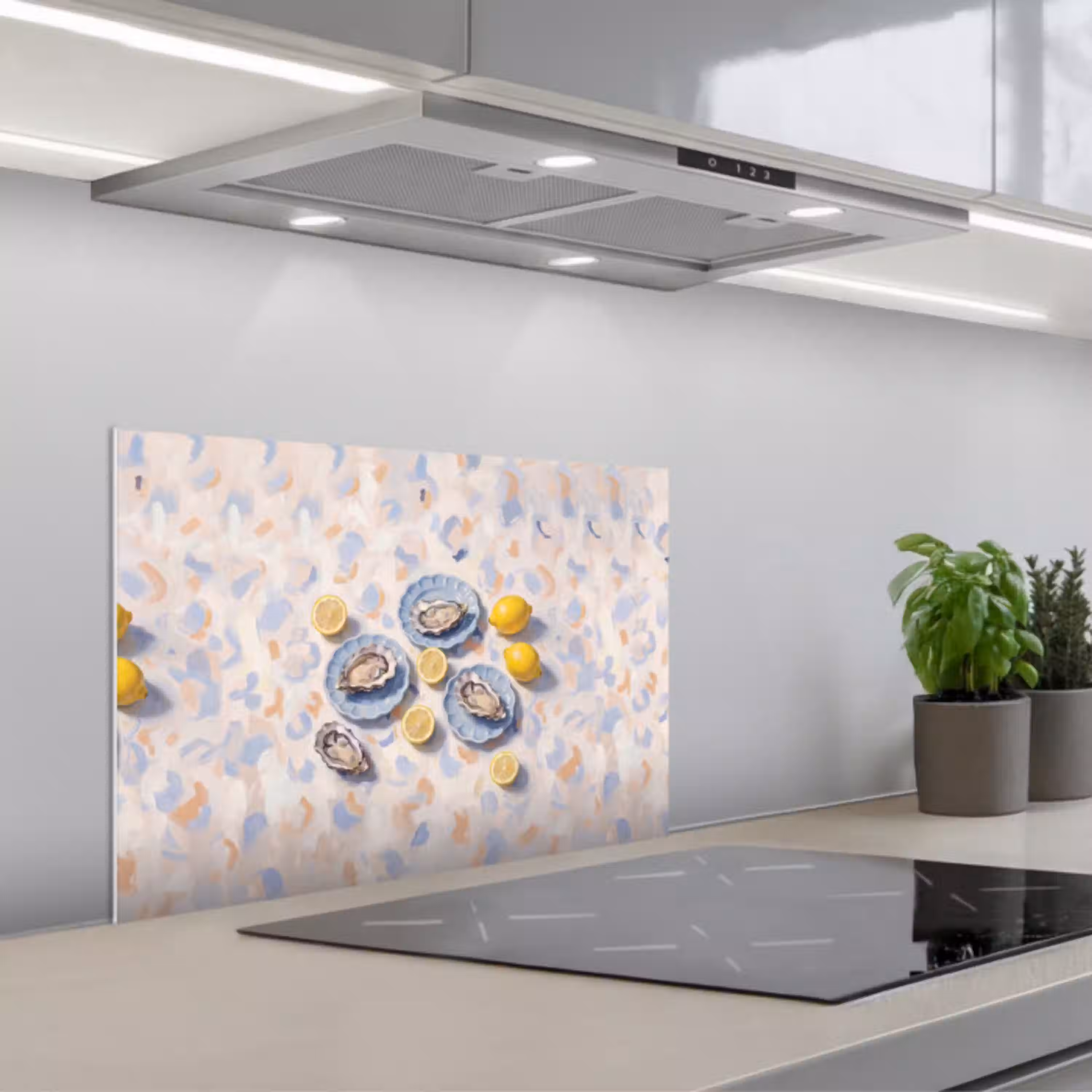 Eten - Oesters - Citroenen - Modern - Geel keuken achterwand spatscherm klein -3d_schuin