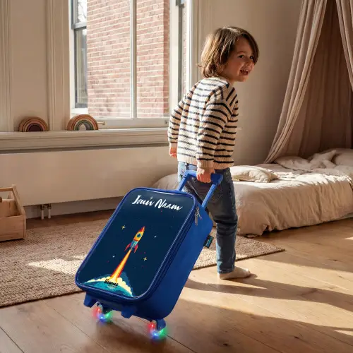 Planeet - Raket - Sterren - Donkerblauw Kinderkoffer - Blauw klein -sfeer1