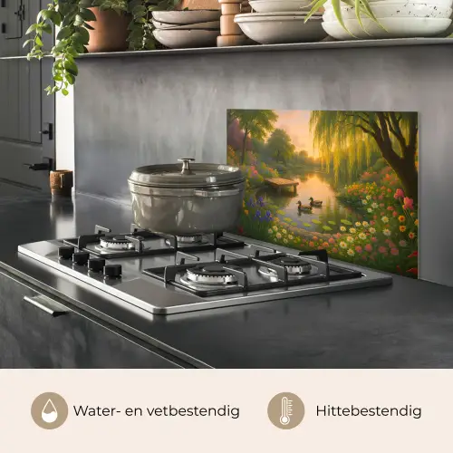 Eenden - Vijver - Bloemen keuken achterwand spatscherm klein -usp_NL