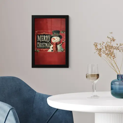 Klassiek - Kerstgroet - Sneeuwpop - Rood fotolijst zwart zonder passe partout klein -sfeer4