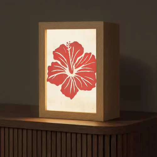 Rode hibiscusbloem - Textuur achtergrond - Beige Light Box met kabel (Tafellamp) klein -z3d_website