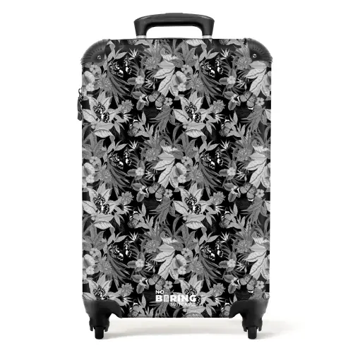 Tropisch vlinder patroon zwart wit NBS - Handbagage koffer - Kinderen Unisex middel -productfoto_recht