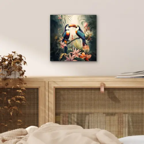 Toekan - Vogels - Bloemen - Natuur - Jungle aluminium wit klein -sfeer3