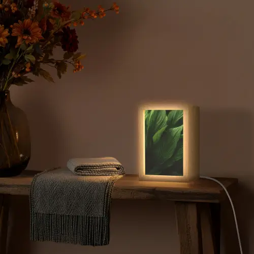 Bladeren - Schaduw - Groen - Textuur Light Box met kabel (Tafellamp) klein -sfeer4